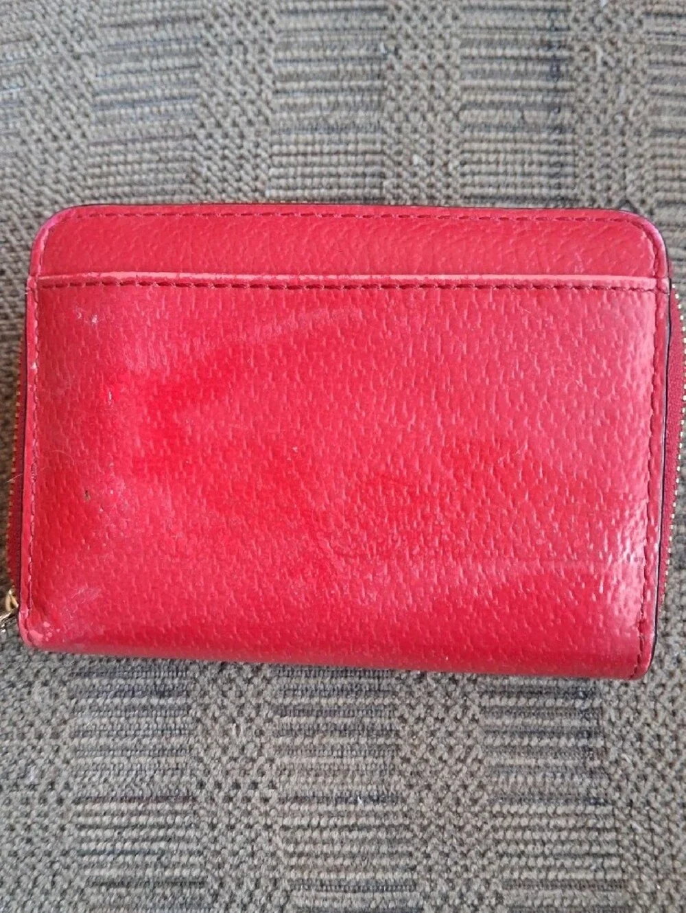 kate spade Red Textured Leather Zip Card Holder with Gold Logo
